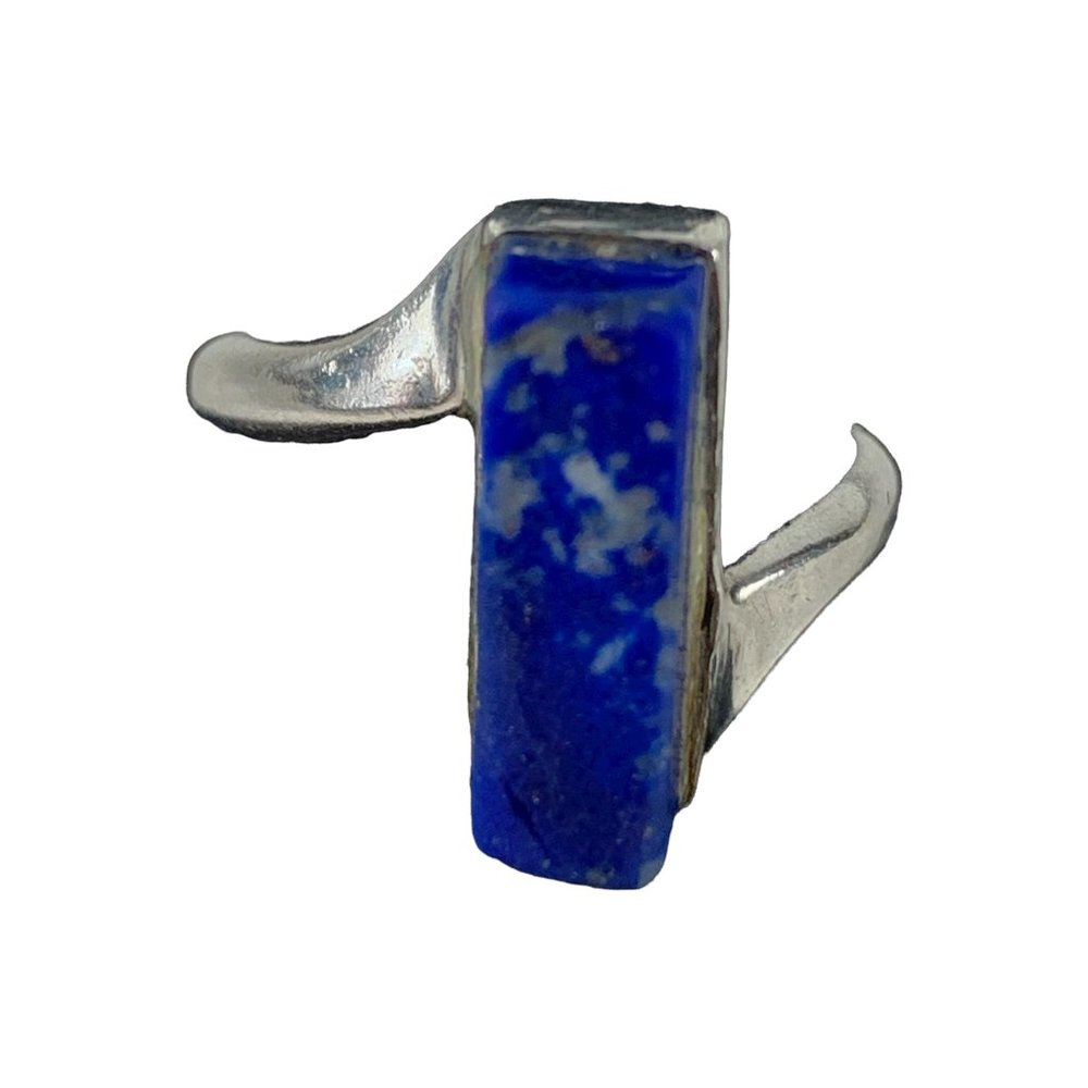 Vintage 950 Silver Lazuli Lapis Bar Abstract Design Ring Size 6.5 - Picture 3 of 9